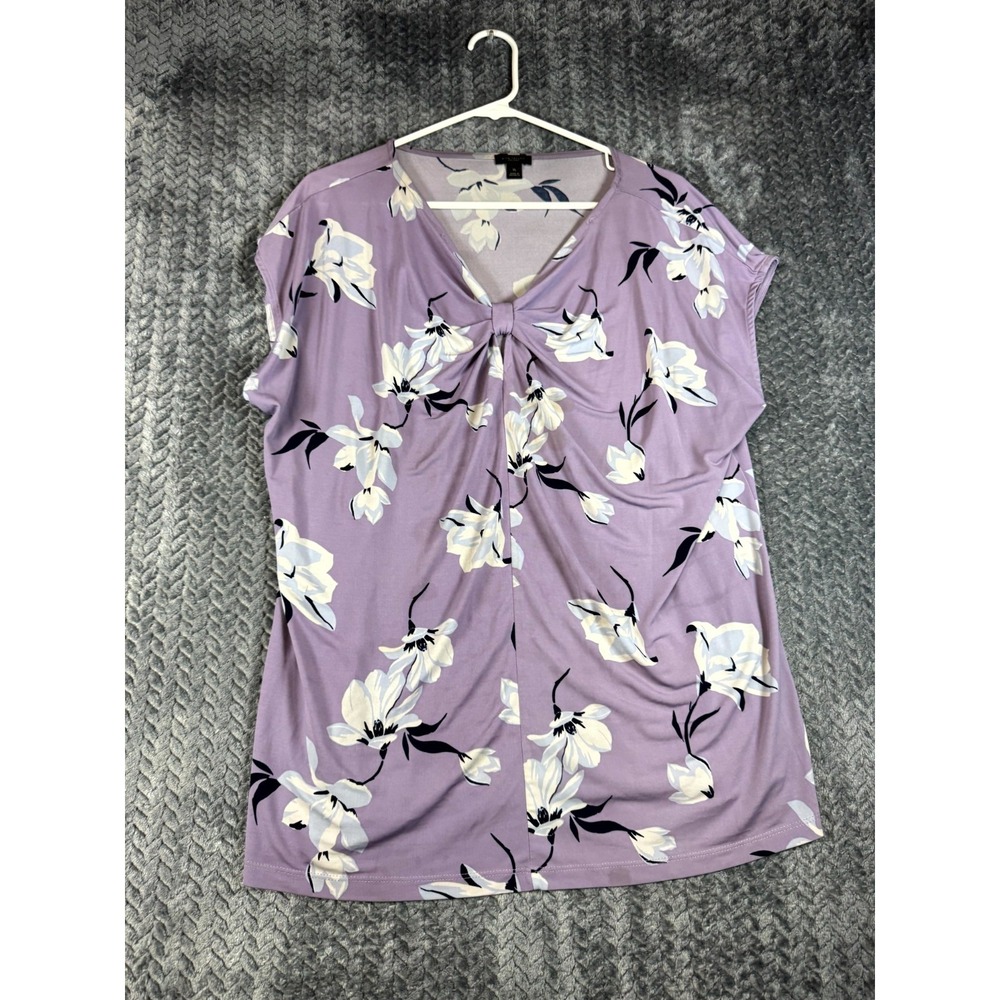Ann Taylor Blouse Womens XL Purple Floral Stretch V Neck Sleeveless Pullover